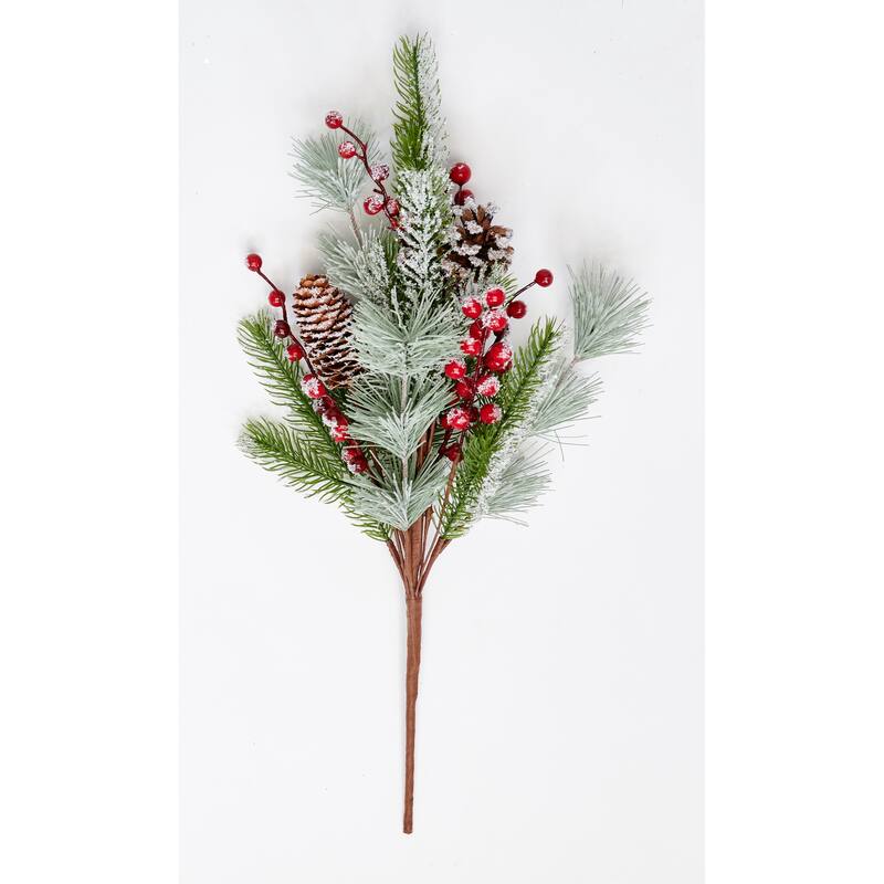23" Artificial Christmas Snowy Red Berry and Pine Cone Bush, Set of 2 - 23