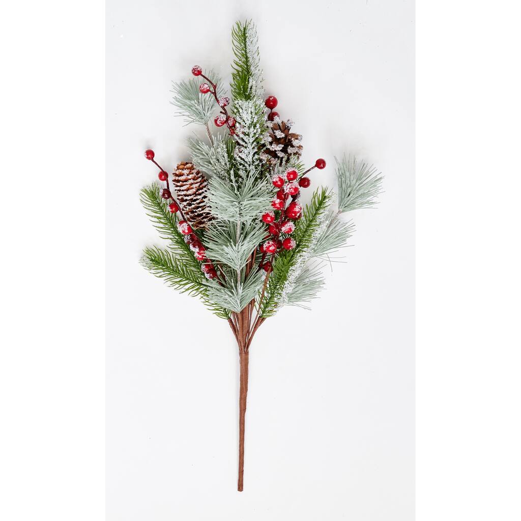 23" Artificial Christmas Snowy Red Berry and Pine Cone Bush, Set of 2 - 23