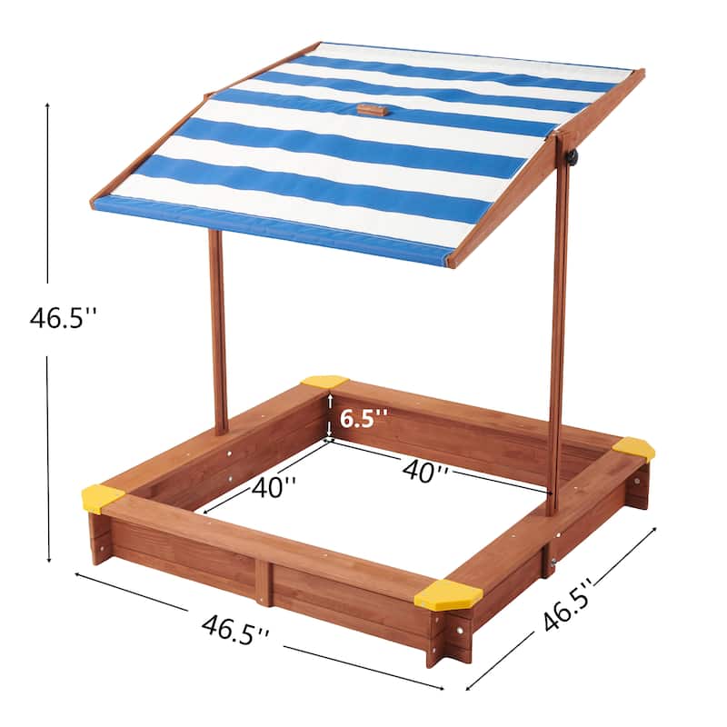 Kids Sandbox with Cover, 46" Wooden Sand Box w/Adjustable Canopy, Large Outdoor Cedar Sandpit for Backyard Play