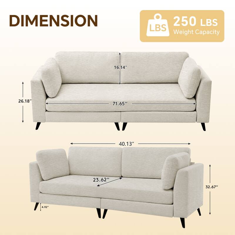 Modern Chenille 2 Seater Sofa Chouch with Bolster Pillows