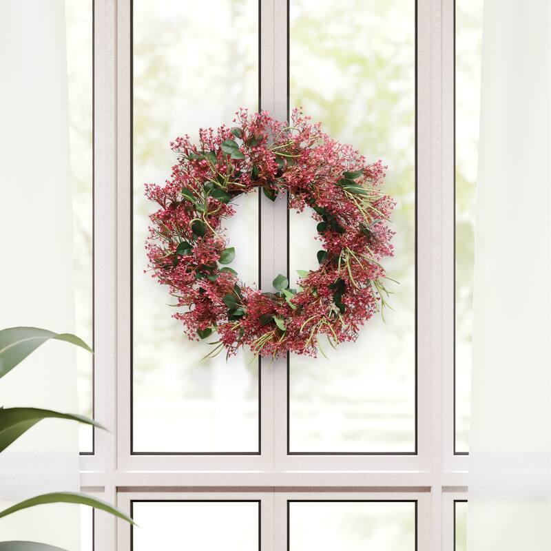 Gypsophila Floral Artificial Spring Wreath - 24" - Red