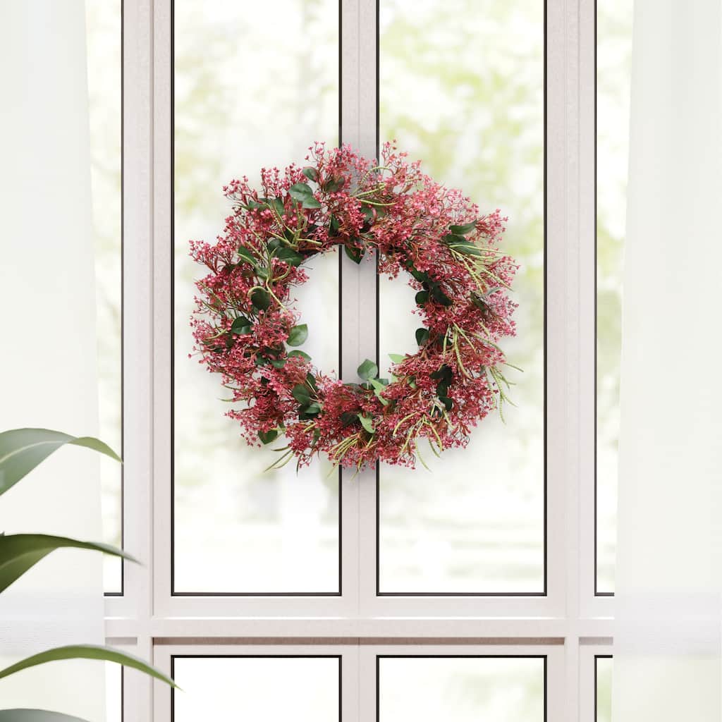 Gypsophila Floral Artificial Spring Wreath - 24" - Red