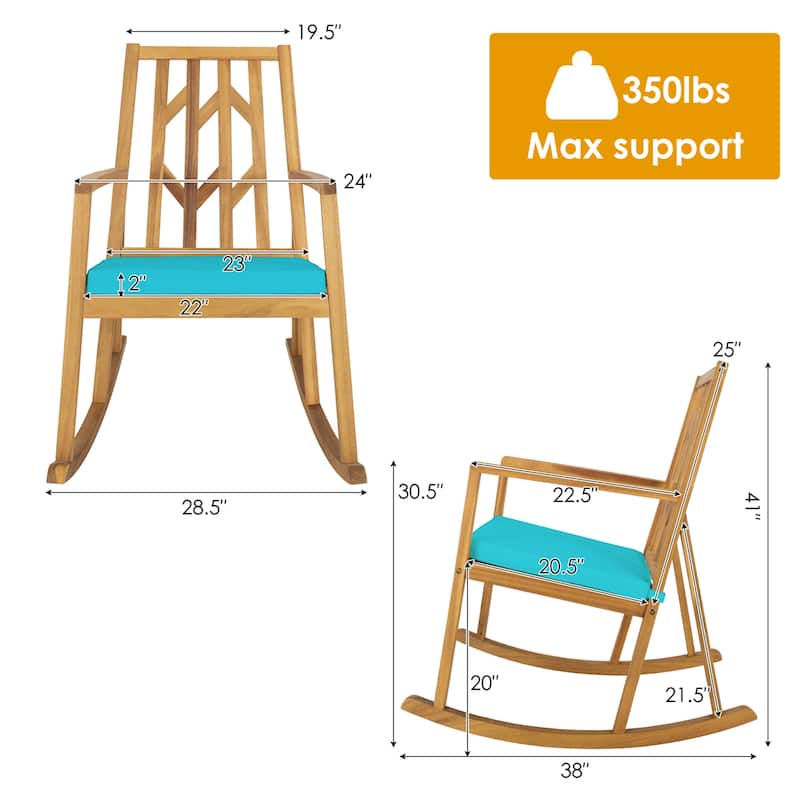 Gymax Outdoor Acacia Wood Rocking Chair Wooden Patio Rocker w/