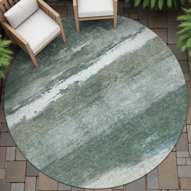Machine Washable Indoor/Outdoor Watercolor Ombre Chantille Rug - Aloe - 8' x 8'