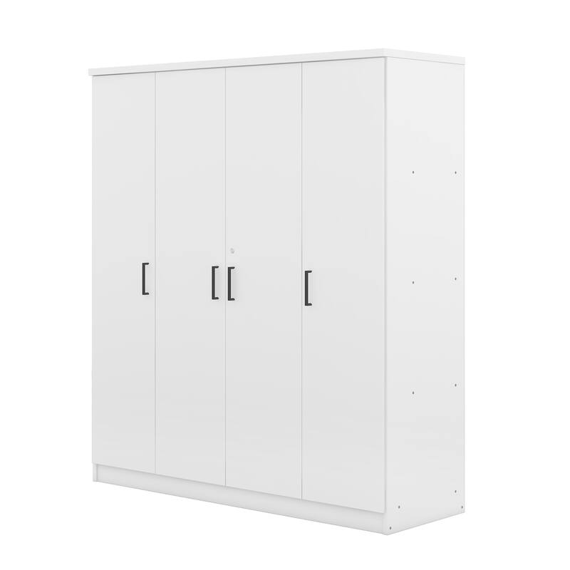 Modern Freestanding Floor Wardrobe for Bedroom, Armoire Closet High Storage Cabinet with Drawer, Shelves and Hanging Rail, White