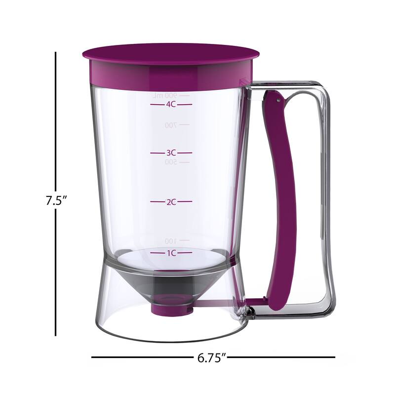 Pancake Batter Dispenser - Kitchen Accessory with Spring-Loaded Handle for Waffle Maker or Griddle by Hastings Home (Purple)