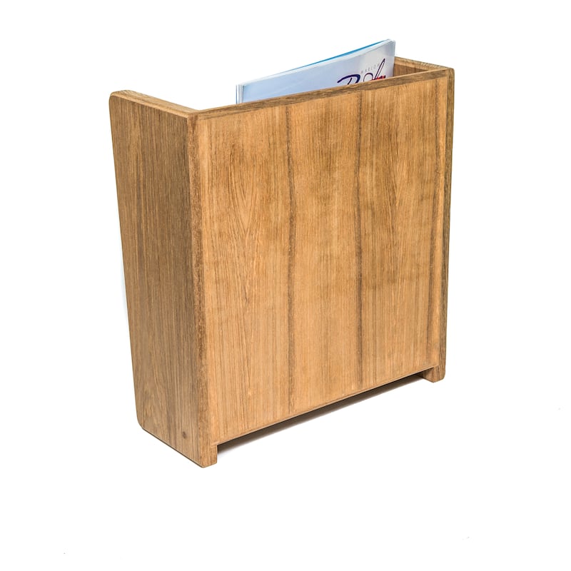 Teak Grate Front Magazine Rack - 10-1/2" W x 11-1/4" H x 4-3/8" D