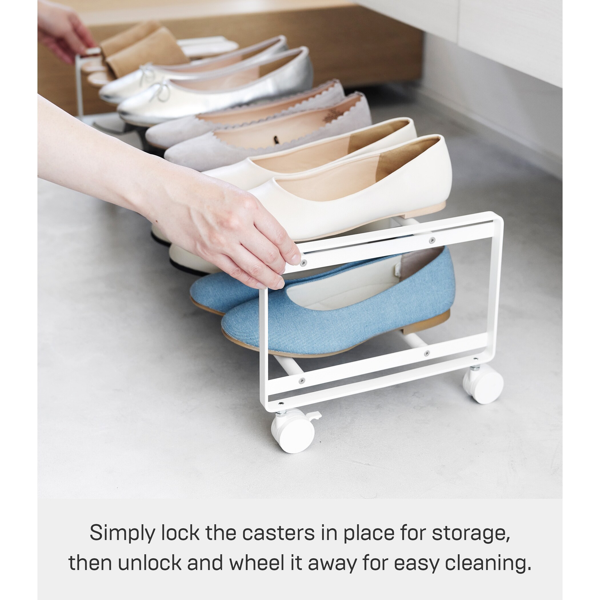Yamazaki Home Two-Tier Rolling Shoe Rack, Steel - L 10.83 x W