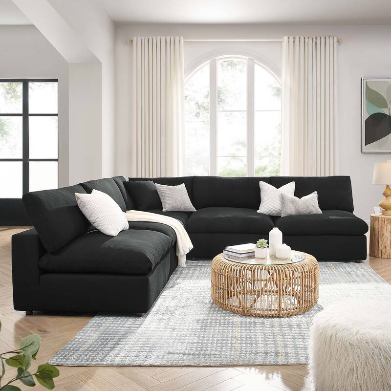 Commix 5-Piece Down Filled Overstuffed Armless Sectional Sofa - Black