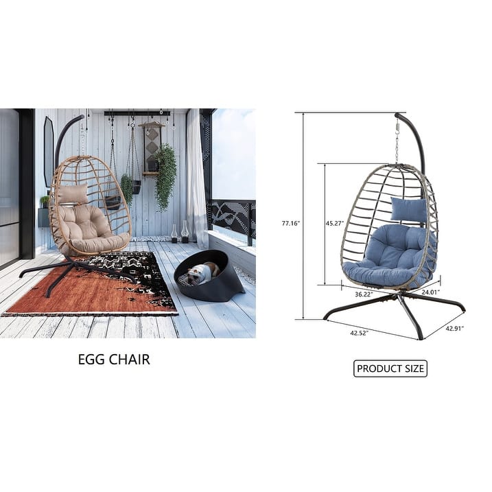 Outdoor Foldable PE Wicker Hanging Egg Chair with Cushion