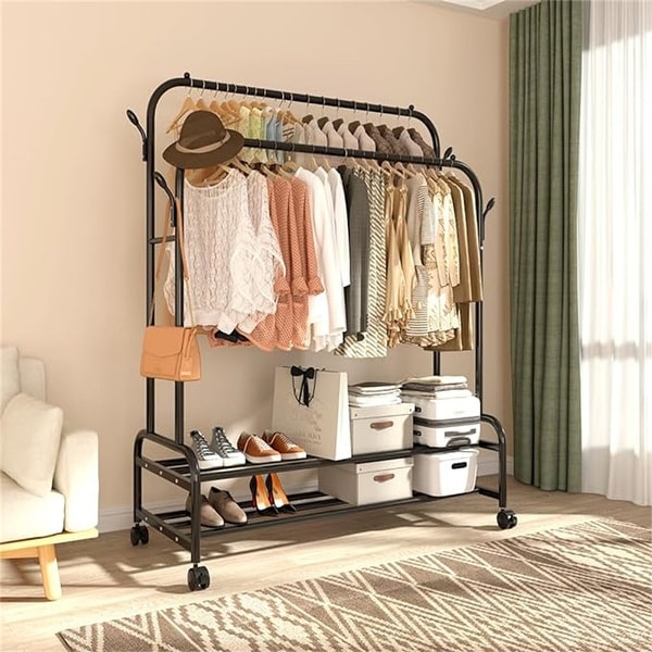 高品質 Clothes Rodding Double Metal Sturdy Rack 39.76 - Wheels With ハンガーラック・ポールハンガー