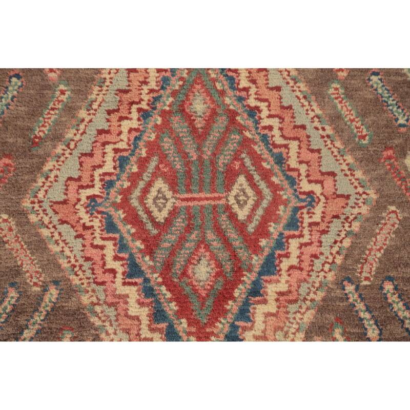 Hamedan Persian Vintage Runner Rug Handmade Brown Wool Carpet - 3'5"x 8'4"