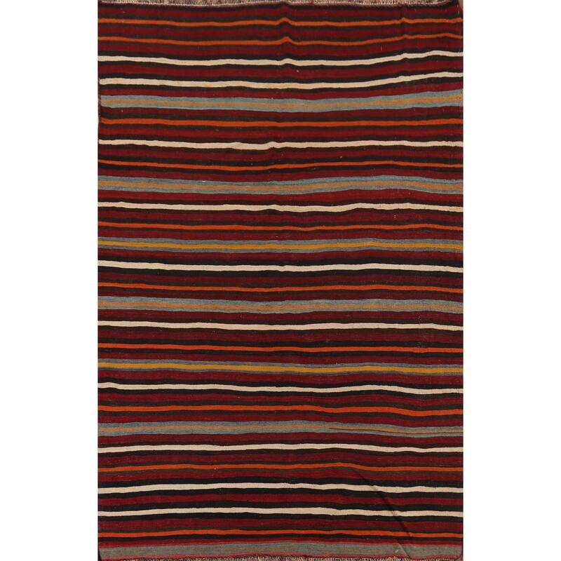 Striped Kilim Qashqai Persian Vintage Rug Hand-Woven Wool Carpet - 6'2"x 9'0"