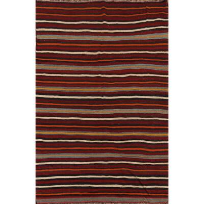 Striped Kilim Qashqai Persian Vintage Rug Hand-Woven Wool Carpet - 6'2"x 9'0"