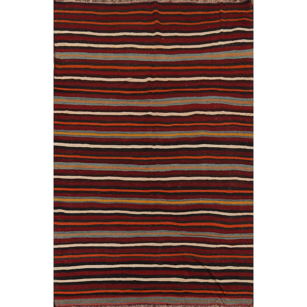 Striped Kilim Qashqai Persian Vintage Rug Hand-Woven Wool Carpet - 6'2"x 9'0"