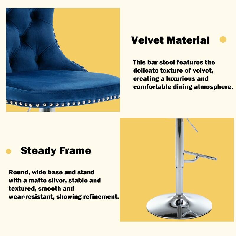 Velvet Upholstered Nailheads Tufted Swivel Bar Stools (Set of 2)