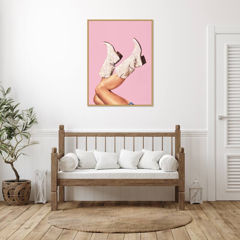 These Boots Pink II by Vertigo Artography Framed Canvas Wall Art Print - Sylvie Bright Gold