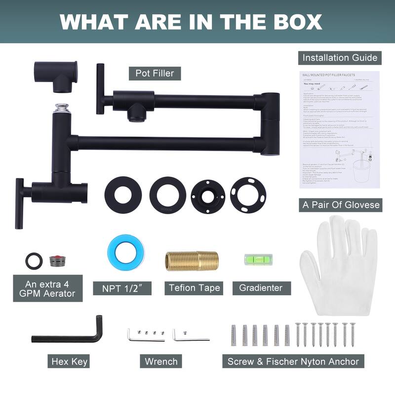 WOWOW Wall Mounted Pot Filler with Control Double Joint Swing Arm