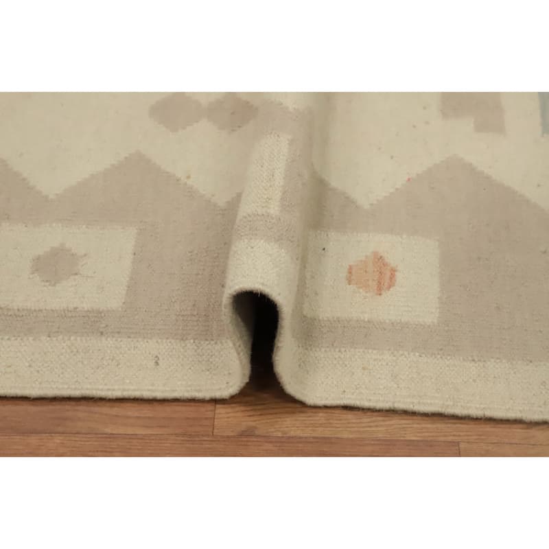 Hand Woven Oriental 100% Wool Carpet Southwestern Tribal Beige & Ivories Kilim Area Rug - 7' 8'' X 4' 10''