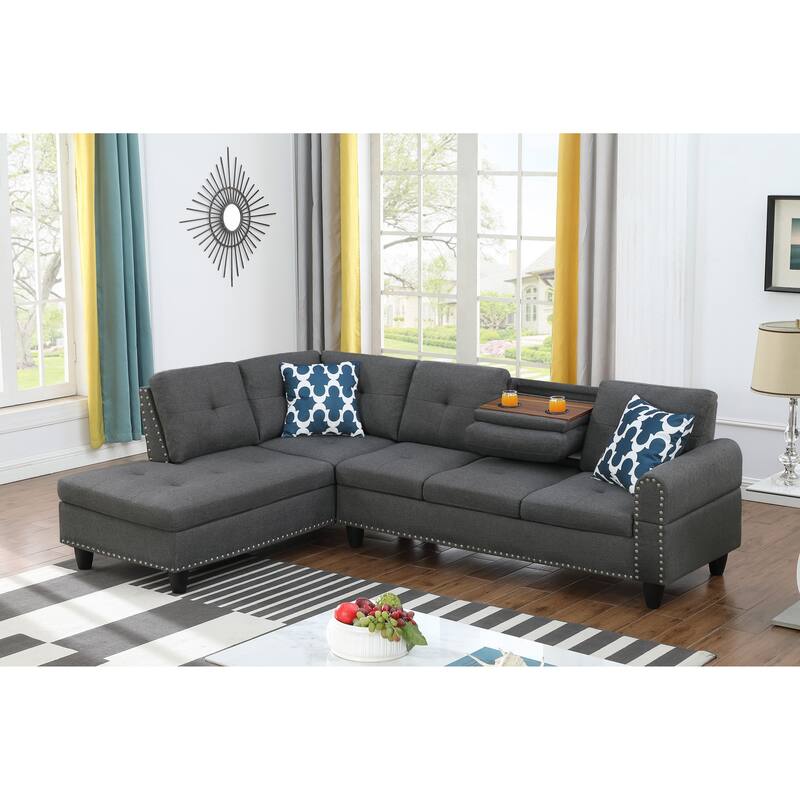 2-Piece Left Hand Facing Sofa & Chaise, Dark Gray Linen, 71x98x33 inches, 169 lbs, Seats 5