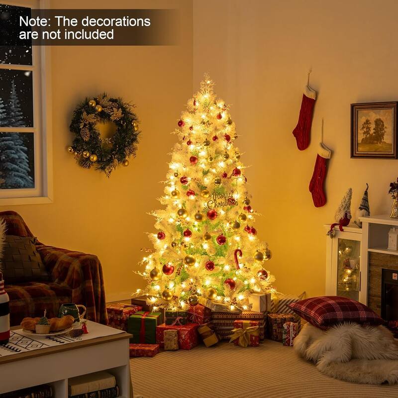 6/7 FT Pre-Lit Artificial Christmas Tree Hinged Lighted Xmas Tree