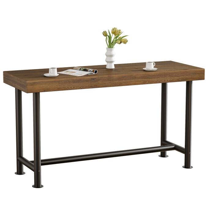 Industrial 63-Inch Solid Wood Bar Table with Metal Frame