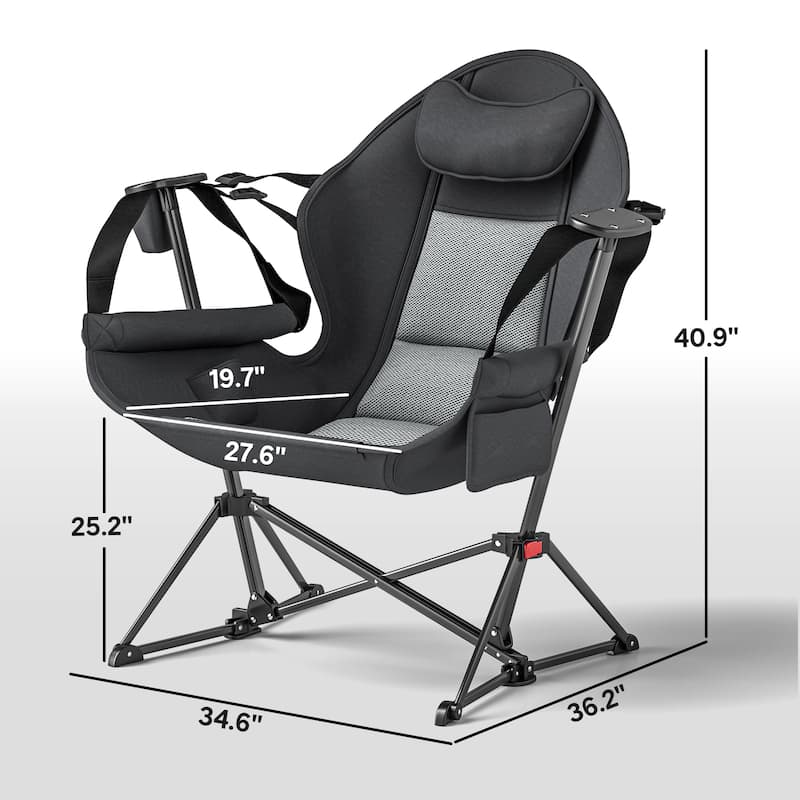 Grey 400D Oxford Fabric Metal Foldable Hammock Chair Set of 2 with Accessories - 34.6" W x 36.2" D x 40.9" H