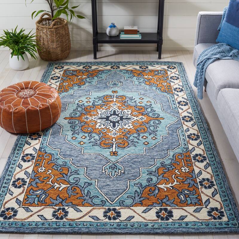 SAFAVIEH Handmade Metro Angret Medallion Wool Rug - 8' x 10' - Blue/Ivory