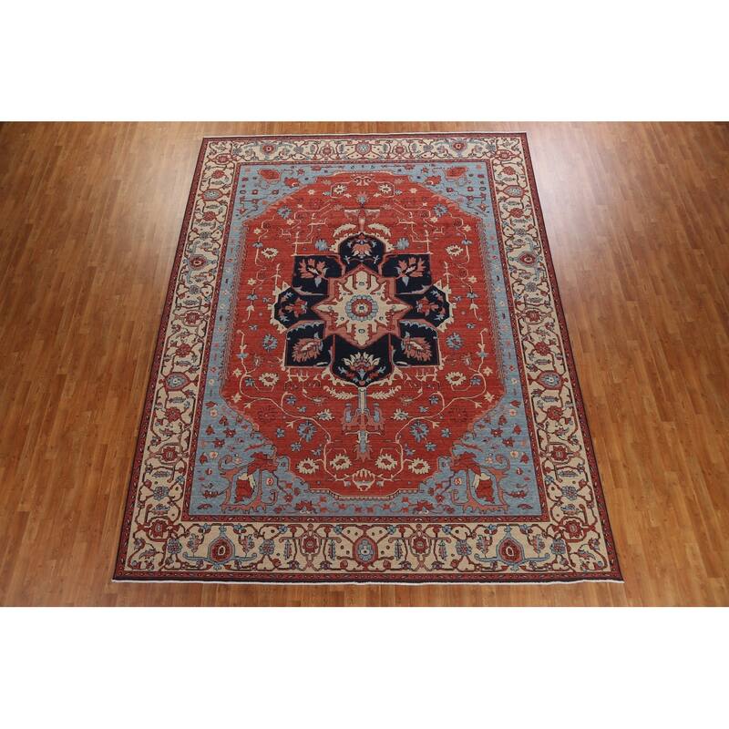 Red Heriz Serapi Turkish Oriental Wool Area Rug Hand-knotted Carpet - 9'9" x 13'0"