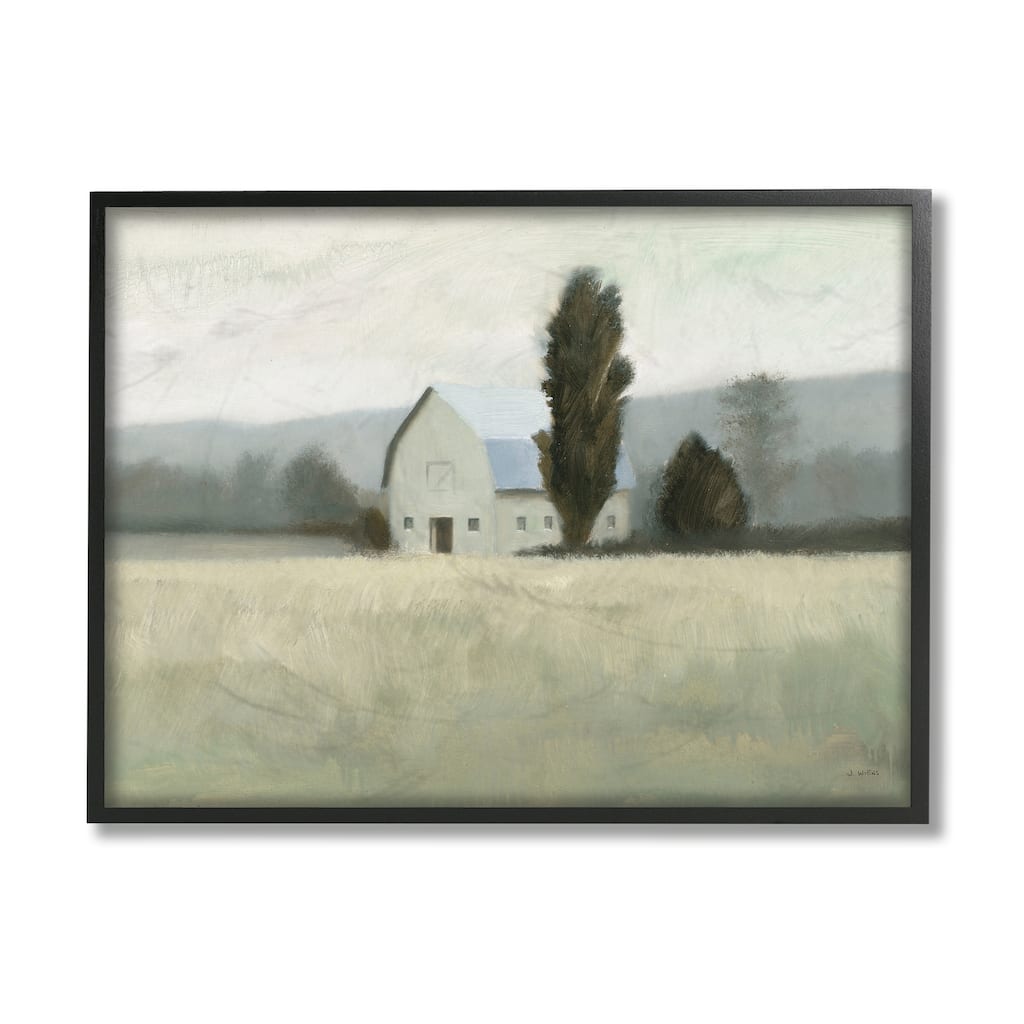 Stupell Farmside Landscape White Barn Green Meadow Framed Giclee Texturized Art by James Wiens