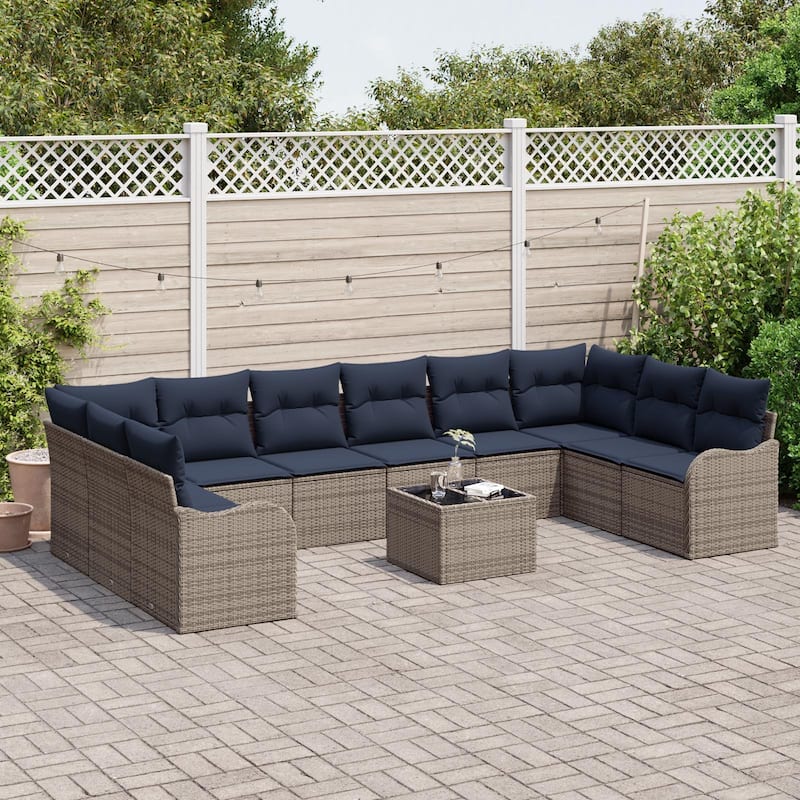 vidaXL 10/11 Garden Sofa Set with Cushions Black/Brown/Grey Poly Rattan - 135.4 x 69.9 x 27.2