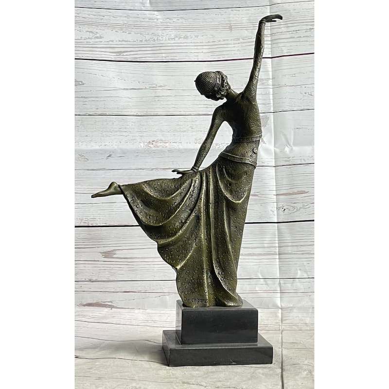 Chiparus Arabesque Dancer Bronze Sculpture Statue Figure On Marble Base Art Deco Decor