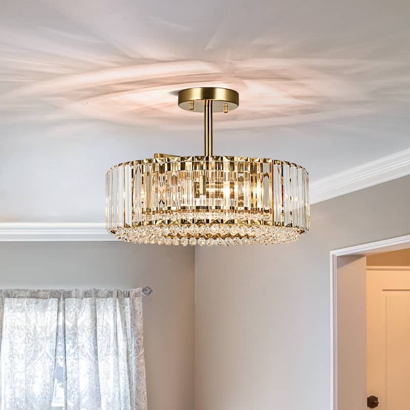 Modern Glam 4-Light Crystal Semi Flush Mount with Round Drum Shape