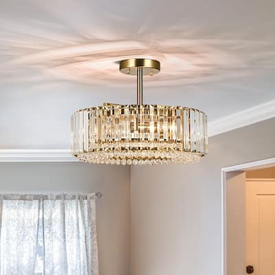 Modern Glam 4-Light Crystal Semi Flush Mount with Round Drum Shape