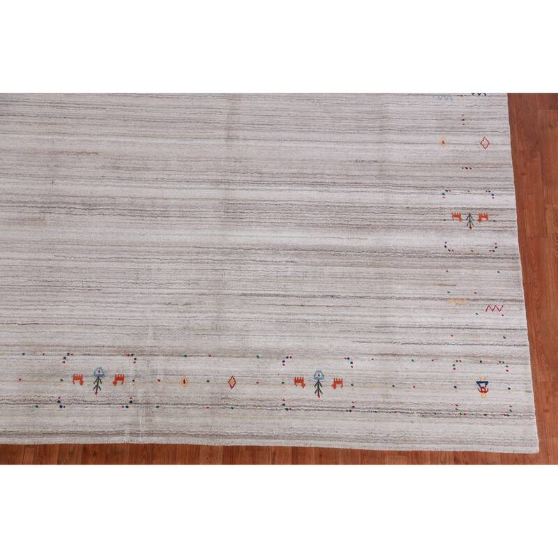 Hand Knotted Oriental 100% Wool Carpet Tribal Tribal Greys & Charcoal Gabbeh Area Rug - 10' 1'' X 8' 2''