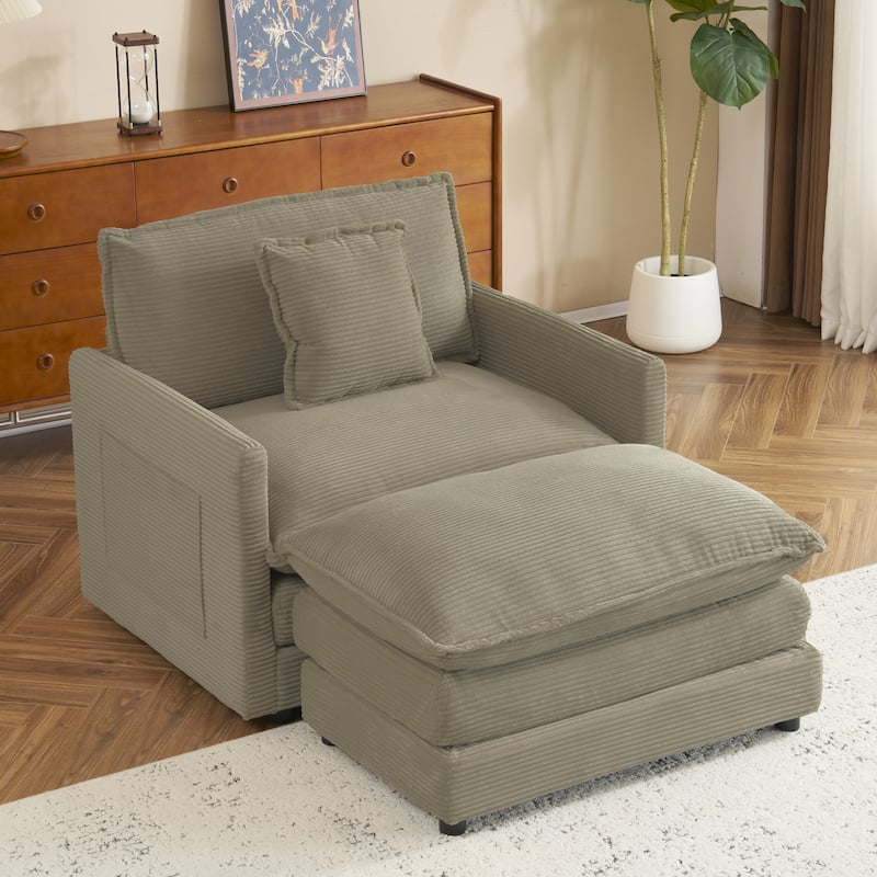 Roomfitters Compact L-Shape Sectional Sofa, Upholstered Corduroy Couch with Side Storage Pockets for Stylish Living Room - Brown