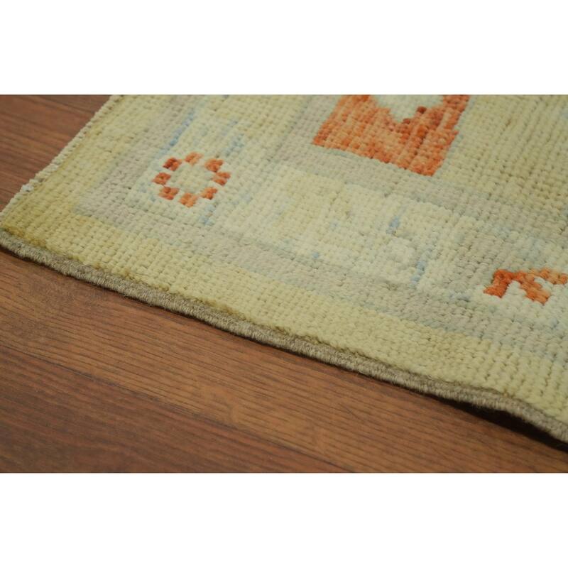 Vegetable Dye Wool Oushak Turkish Area Rug, Floral Geometric Carpet - 10' 0'' X 8' 4''