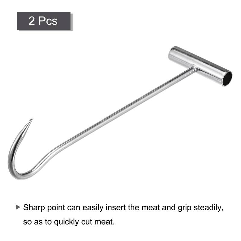 T-Handle Meat Boning Hooks, Stainless Steel T Hooks for Kitchen - Silver Tone