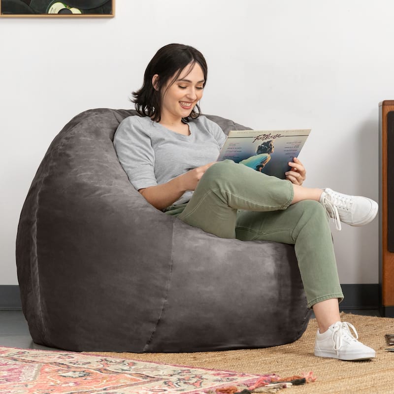 Jaxx Basics 4 Foot Large Adult Bean Bag Chair, Oversized with Filler - Gray - Jumbo