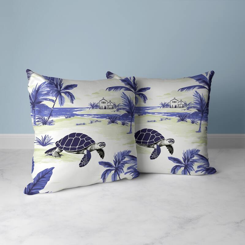 Sandy Shores Turtle Faux Suede Reversible Throw Pillow Blue and Green
