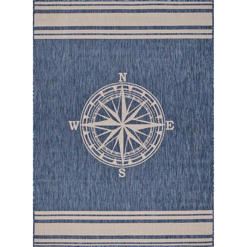 Sevita Tides Nautical Compass Blue/White Indoor/Outdoor Area Rug