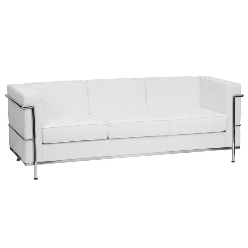 Contemporary LeatherSoft Sofa with Double Bar Encasing Frame - Melrose White
