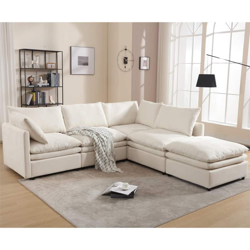 129.92'' Chic U-Shaped 5-Seat Sectional Sofa with Chaise Lounge and Pillows, Upholstered Sleeper Couch for Your Living Space