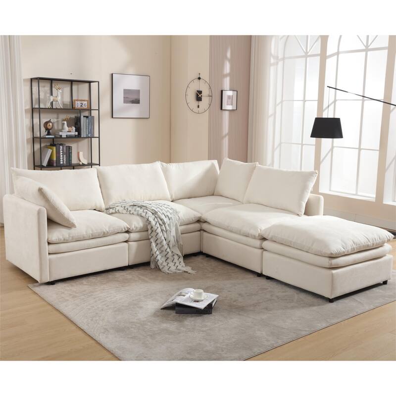 Flexible U-Shaped Modular Sofa with Reversible Cushions, Seating for 5