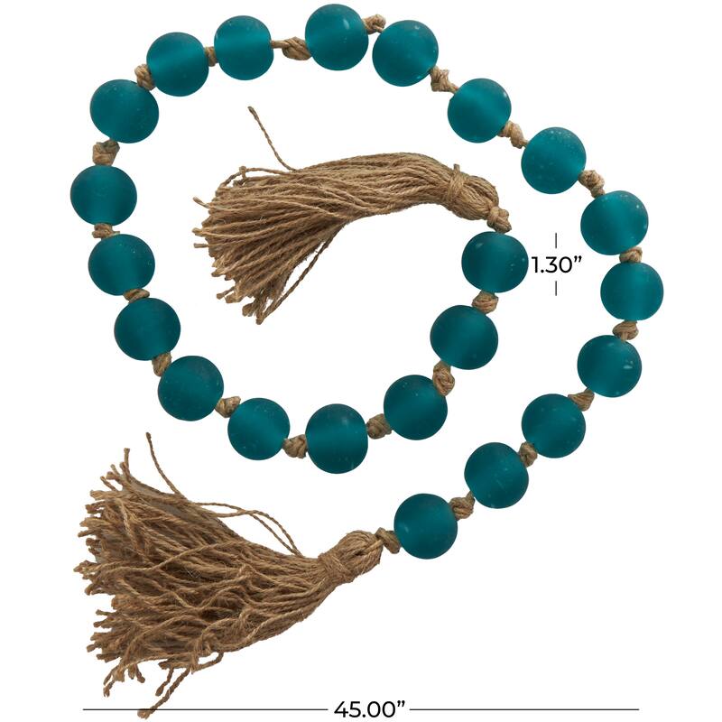 Glass Handmade Round Frosted Beaded Garland with Tassel with Knotted Brown Jute