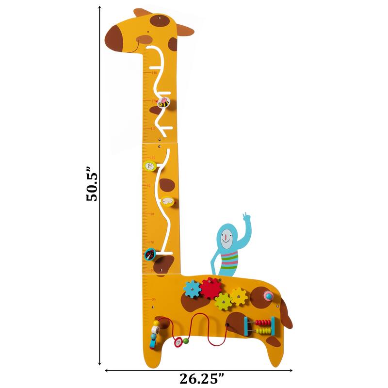 Wooden Giraffe Sensory Wall Game, Activity Toy Growth Chart for Playroom, Nursery, Preschool, and Doctors' Office