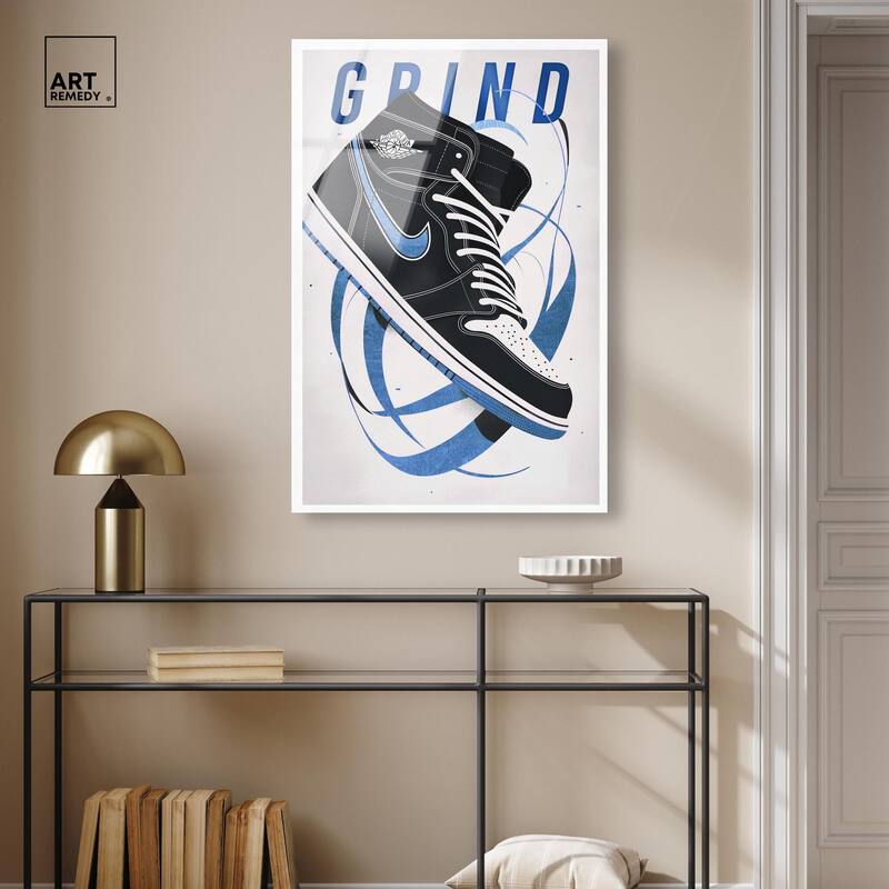 Blue Ribbon Sneaker Acrylic by Art Remedy, Ready to Hang