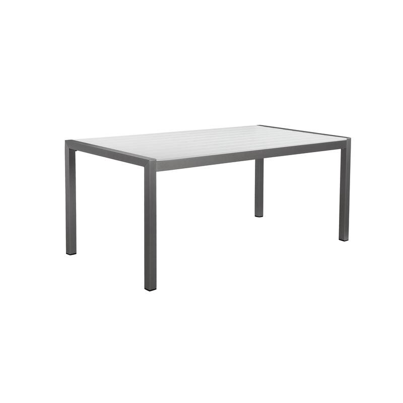 Fifi 71 Inch Outdoor Dining Table, White Polyresin Top, Gray Aluminum Frame - White - Aluminum