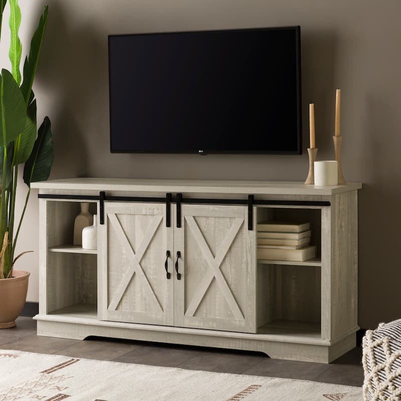 Chic Farmhouse Design 58" TV Stand with Sliding Barn Doors - Perfect for 65" TVs and Media Storage