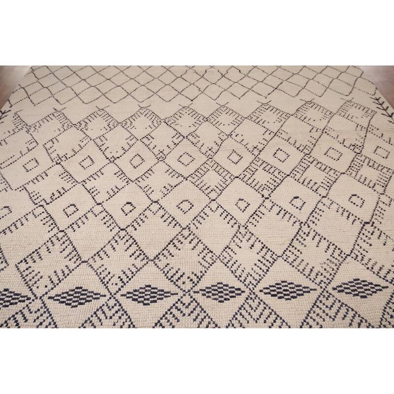 Earth Tone Trellis Moroccan Area Rug Handmade Wool Carpet - 8'1" x 9'6"